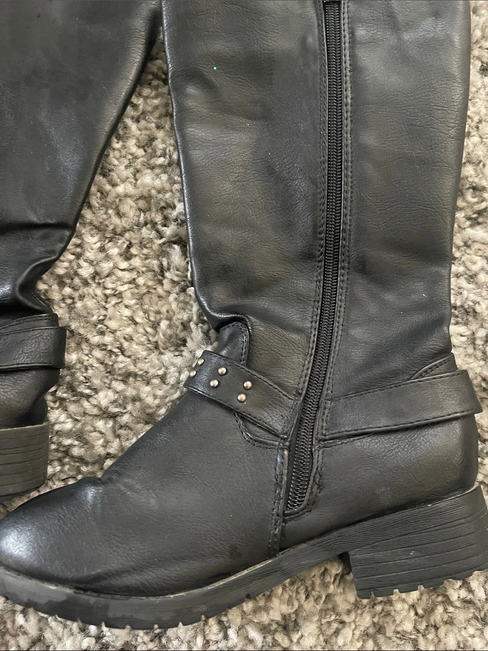 Michael Kors Black Faux Leather Mid-Calf Studded Harness Boots with MK Logo
